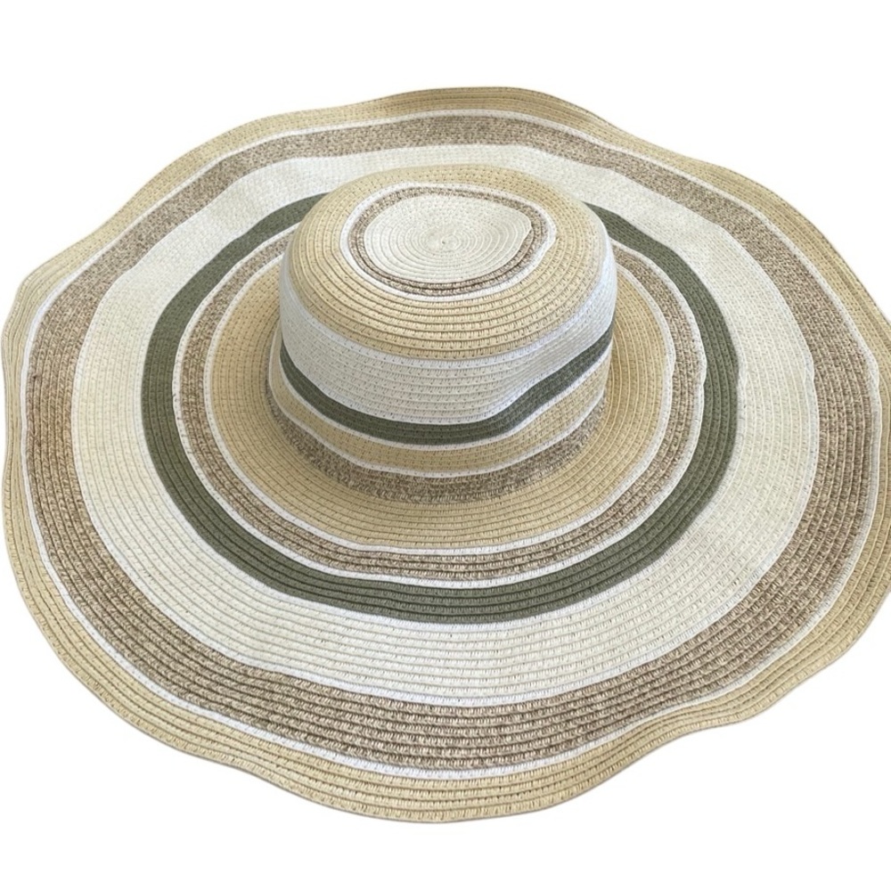 Angela & William Green & Tan Striped Floppy Straw Hat